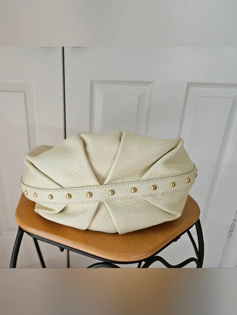 MAXX NEW YORK Cream Pebbled Leather with Gold Hardware Hobo Shoulder Bag